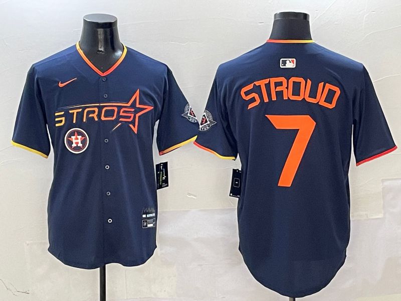 Men Houston Astros #7 Stroud Blue three generations Joint Name Nike 2025 MLB Jersey style 12->houston astros->MLB Jersey
